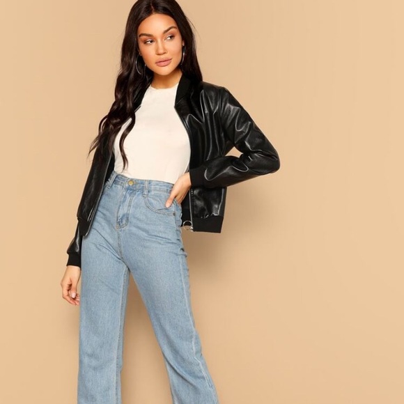 Leatherock Jackets & Blazers - Black Zip Up Faux Leather Bomber Jacket